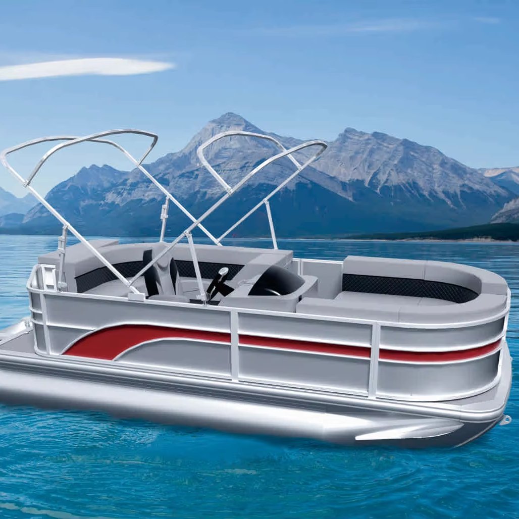 Kinocean 16ft Aluminium Electric Speed Boat New Leisure Rowing Pontoon Fishing Boat Outboard Engine for Family Summer Vacations
